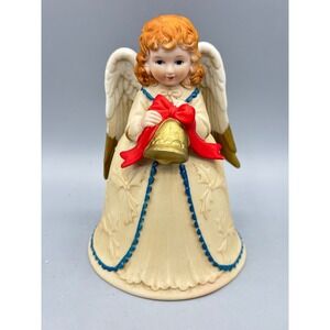 Homco Angel Bell‎ Figurine Porcelain Cherub Holding Bell Christmas Decor